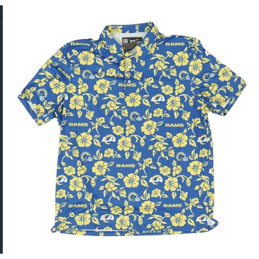 NWT Reyn Spooner Los Angeles Rams Hawaiian Short Sleeve Button Up Blue Size XL